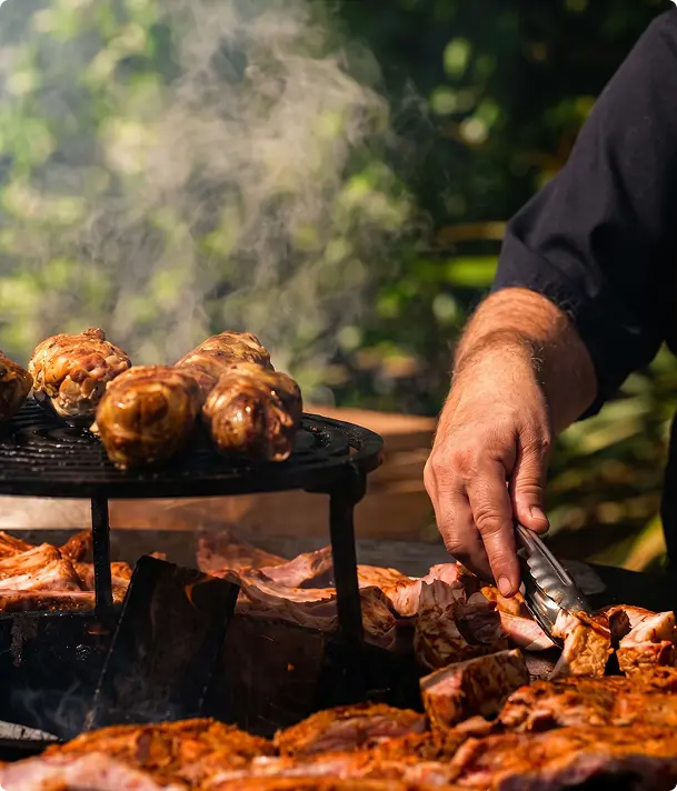 Viande grillée au brasero culinaire pour un repas de séminaire à Aix-en-Provence