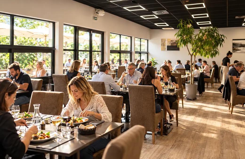 Salle du restaurant Les Rois Maj à Meyreuil pendant le déjeuner